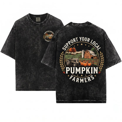 Support Your Local Pumpkin Farmers Vintage Halloween Fall Unisex Wash T-Shirt