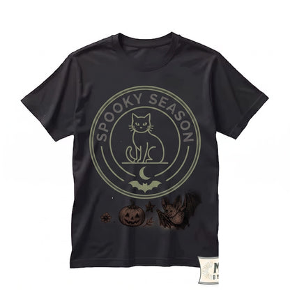 Vintage Spooky Halloween Bats Jack-O-Lantern Witchy Black Cat Trick Or Treat Gift Unisex TShirt