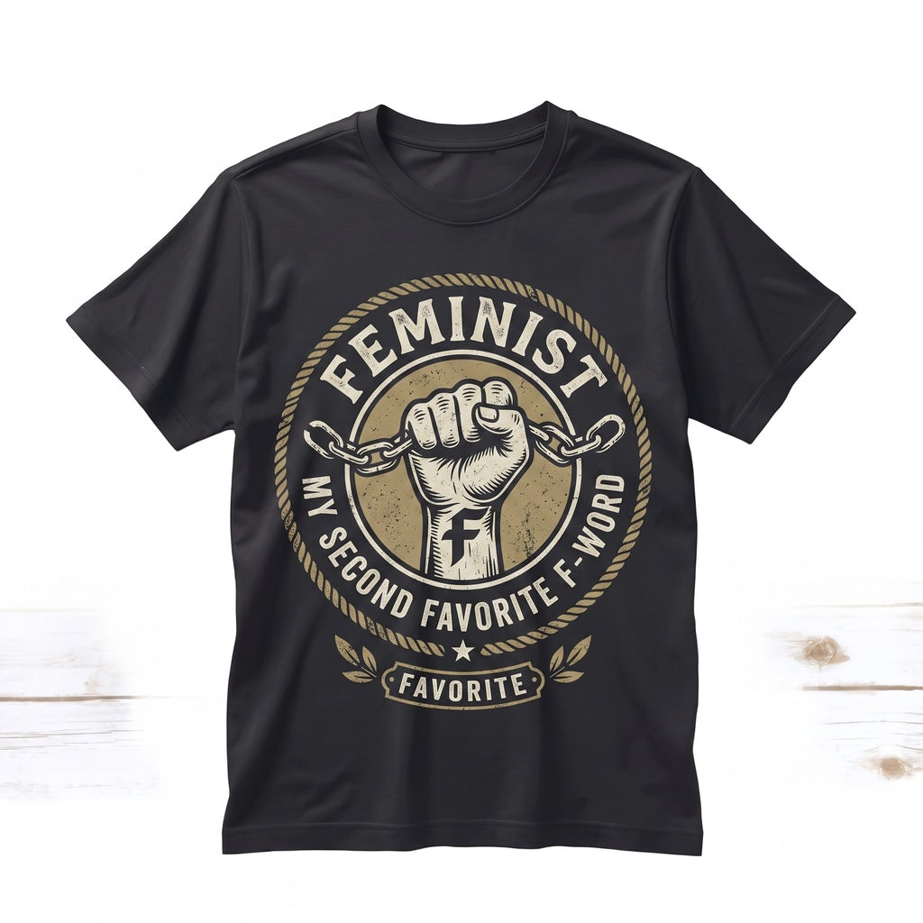 Feminist Is My Second Favorite F-Word Funny Sarcastic Girl Power Graphic Top, Cotton Apparel Unisex TShirt