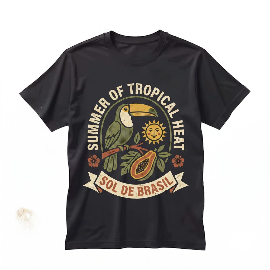 Sol de Brasil Travel Poster Tropical Toucan Brazilian Folk Art Boho Summer Vacation Top Unisex TShirt