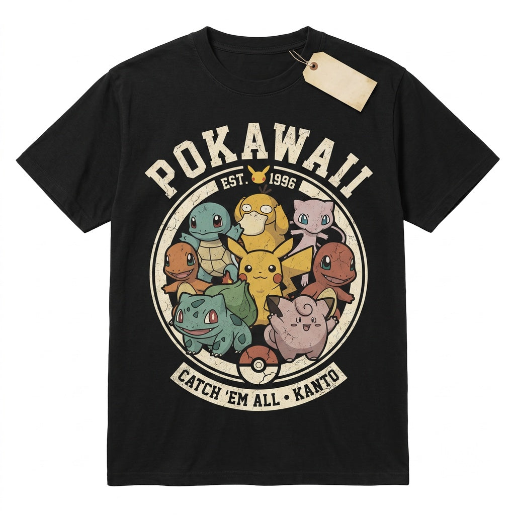 Cute Kawaii Electric Mouse Anime Friends Vintage Wash Graphic Cartoon Birthday Gift Unisex TShirt