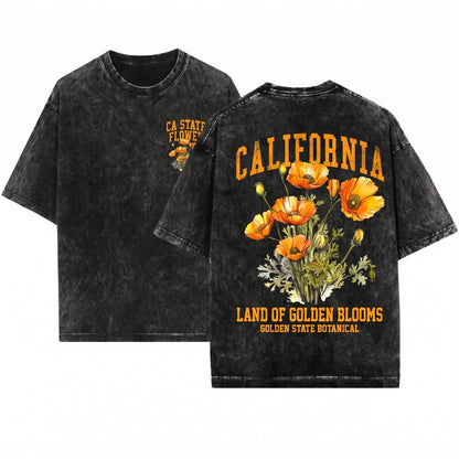California State Golden Poppy Floral Botanical Gardening Travel Gift Mother Girlfriend Unisex Wash T-Shirt