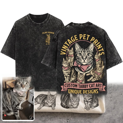 Custom Pet Portrait Personalised Dog Cat Photo Vintage 90s Tattoo Gift Lovers Him Her Unisex Wash T-Shirt