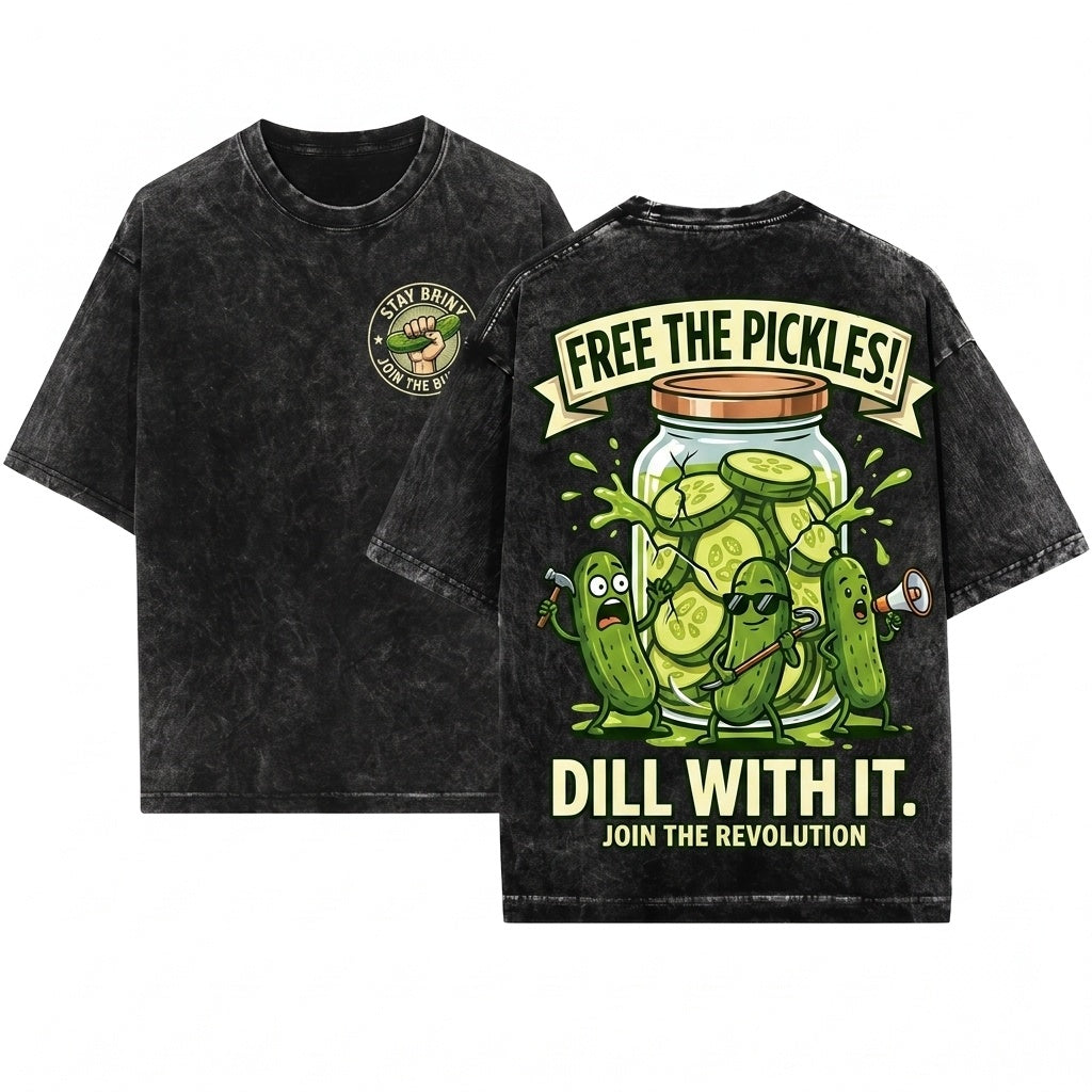 Funny Humorous Dill Pickle Cucumber Lover Novelty Gift Unisex Wash T-Shirt
