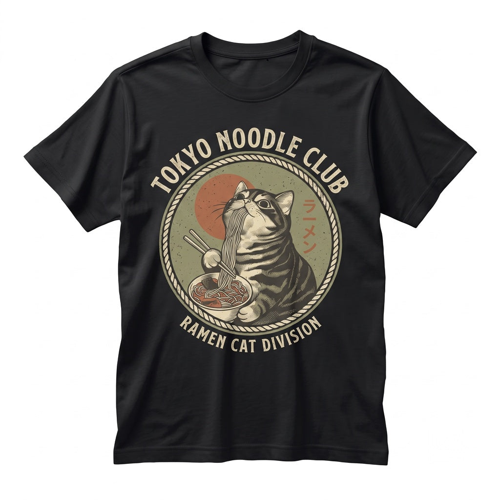 Japanese Kawaii Ramen Noodle Graphic Cat Streetwear Unisex TShirt