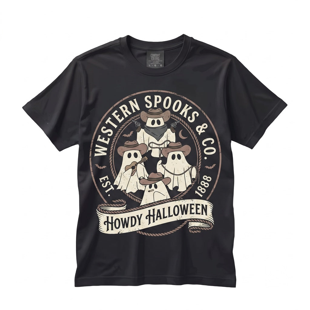 Howdy Western Spooky Season Cowboy Ghost Graphic Hello Halloween Apparel Unisex TShirt