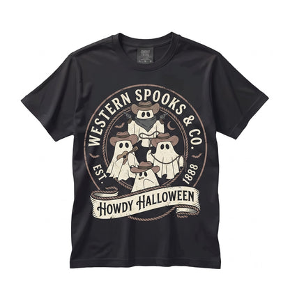 Howdy Western Spooky Season Cowboy Ghost Graphic Hello Halloween Apparel Unisex TShirt