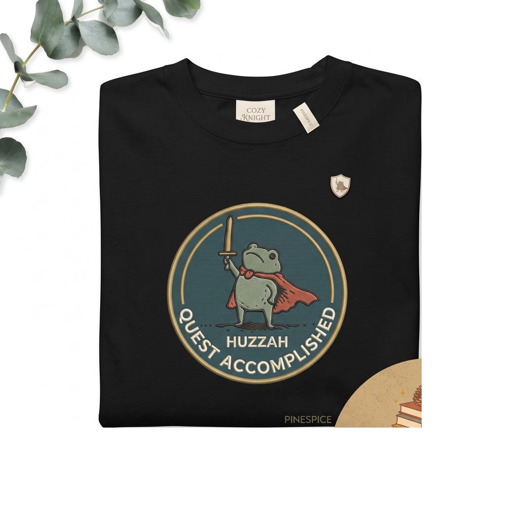 Huzzah Frog with Sword Embroidered Medieval 1717 Funny Tabletop RPG Renaissance Faire Gift Unisex TShirt