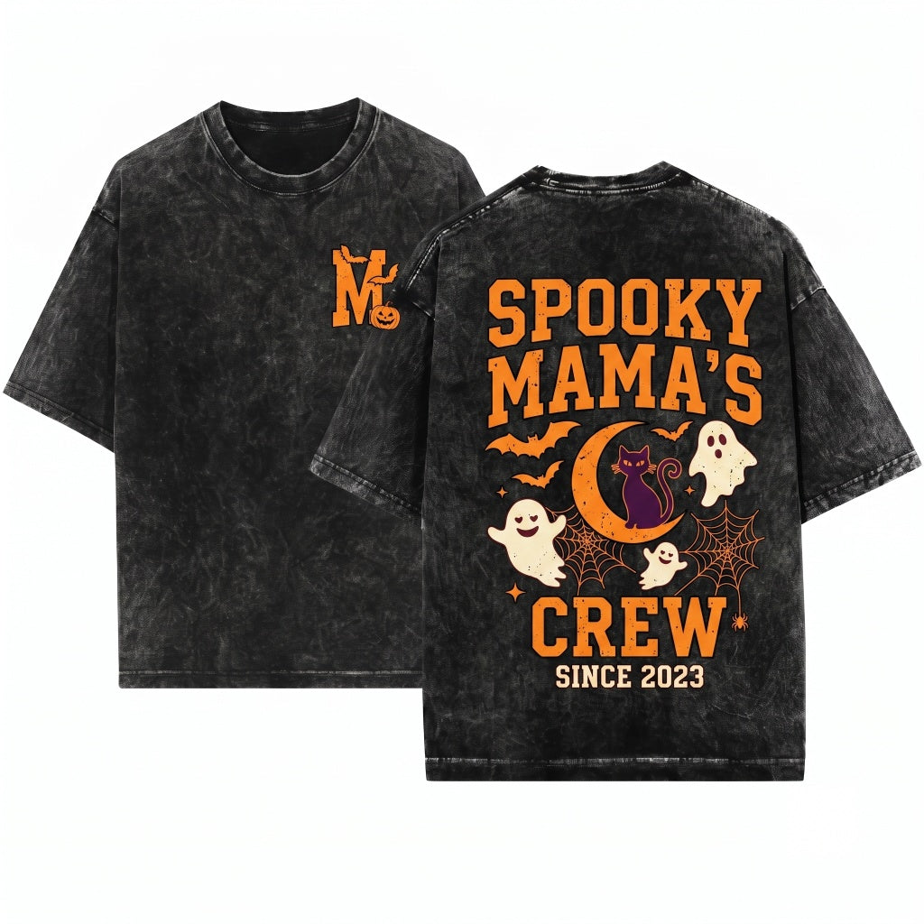 Retro Spooky Halloween Mama Bat Mom Life Unisex Wash T-Shirt