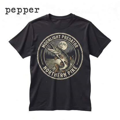 Northern Pike Moonlit Lake 90s Fishing Graphic Outdoor Adventure Fisherman Gift Unisex TShirt