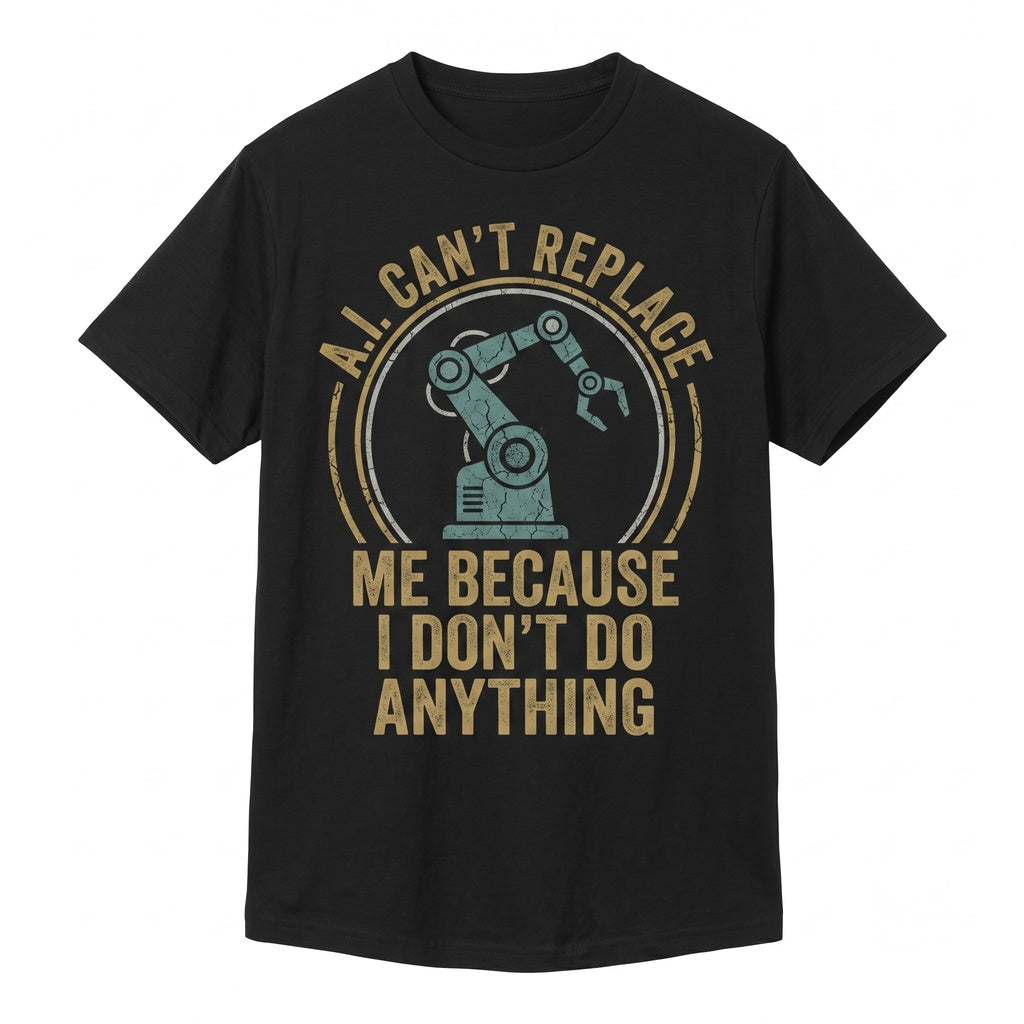Funny AI Cant Replace Me Because I Dont Do Anything Sarcastic Work Joke Novelty Graphic Unisex TShirt