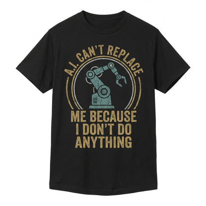 Funny AI Cant Replace Me Because I Dont Do Anything Sarcastic Work Joke Novelty Graphic Unisex TShirt