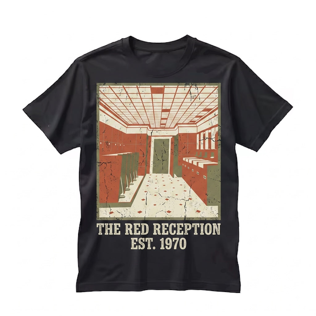 Haunted Mountain Hotel Creepy Red Bathroom Vintage Horror Movie Graphic Print Unisex TShirt