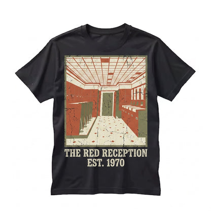 Haunted Mountain Hotel Creepy Red Bathroom Vintage Horror Movie Graphic Print Unisex TShirt
