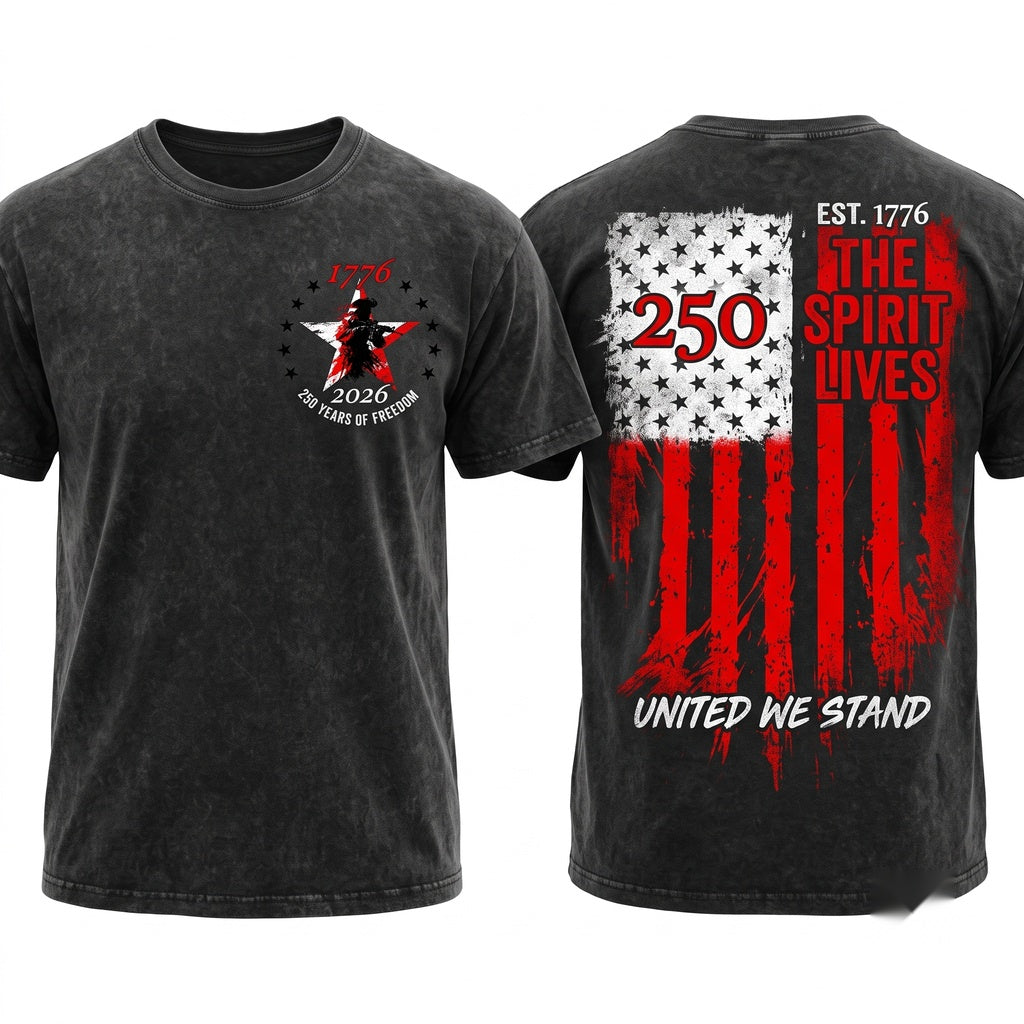 America 250th Anniversary USA 1776-2026 Patriotic Revolutionary Soldier Graphic 4th July Unisex Wash T-Shirt