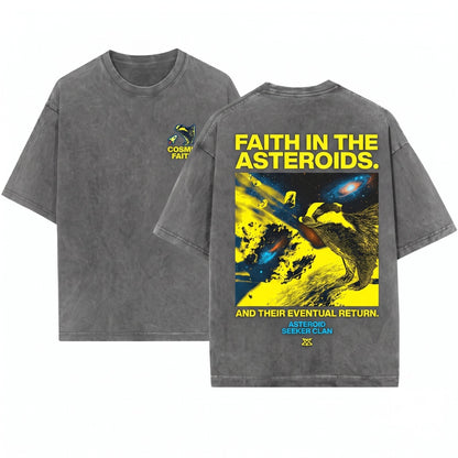My Faith Is in the Asteroids Funny Japanese Badger Unisex Wash T-Shirt