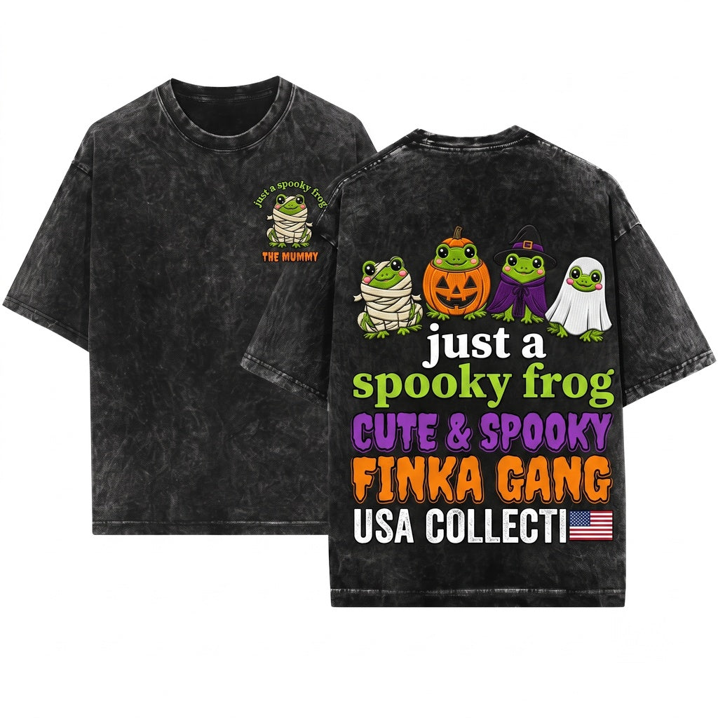 Just A Cute Kawaii Embroidered Spooky Halloween Frog Gift Unisex Wash T-Shirt