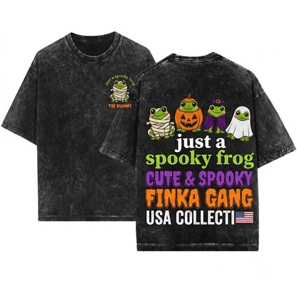 Just A Cute Kawaii Embroidered Spooky Halloween Frog Gift Unisex Wash T-Shirt
