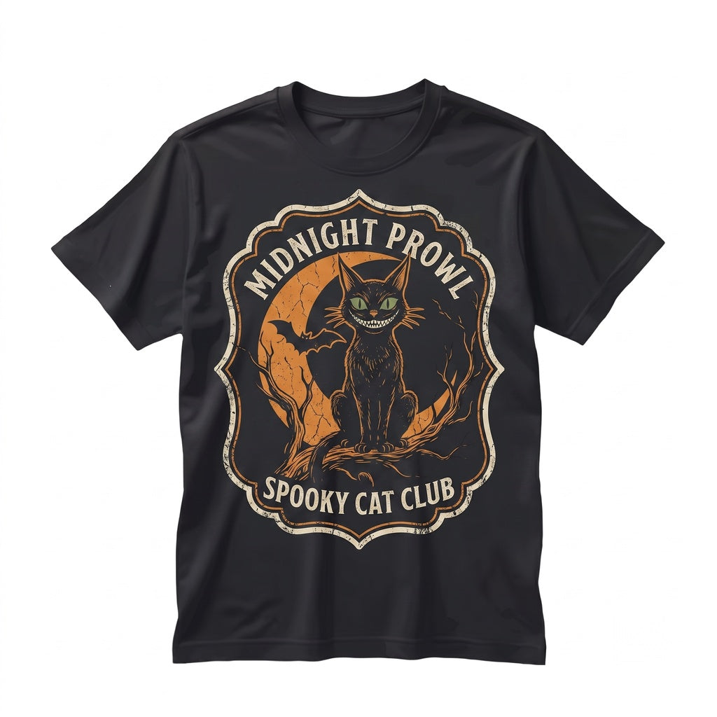 Scary Creepy Christmas Black Cat Vintage Full Moon Retro Holiday Gift Unisex TShirt