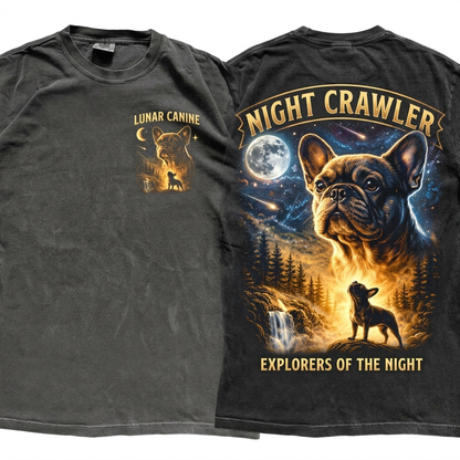 French Bulldog Howling At Full Moon Vintage Graphic Gift For Dog Mom 90s Style Silly Frenchy Unisex Wash T-Shirt