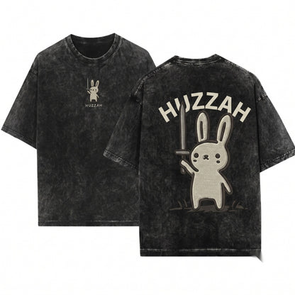 Embroidered Huzzah Cute Bunny Whimsical Animal Funny Medieval Ren Faire Gift Unisex Wash T-Shirt