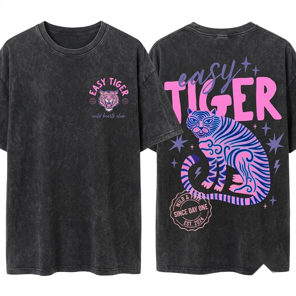 Easy Tiger Retro Boho Graphic Vintage Cool Women Unisex Wash T-Shirt