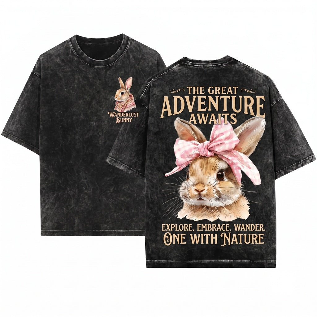 Retro Coquette Bow Cute Easter Bunny Day Gift Unisex Wash T-Shirt