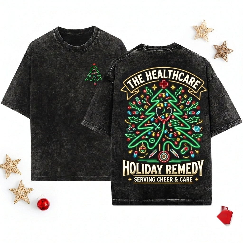 Embroidered Medical Nurse Christmas Stethoscope Tree Holiday Gift Unisex Wash T-Shirt
