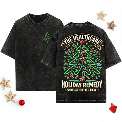 Embroidered Medical Nurse Christmas Stethoscope Tree Holiday Gift Unisex Wash T-Shirt