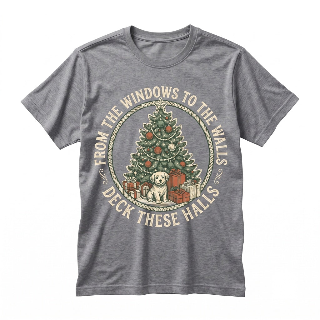 From The Windows To Walls Deck These Halls Funny Retro Christmas Holiday Party Gift Unisex TShirt