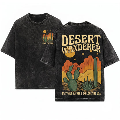 Southwest Arizona Desert Cactus Sunset Graphic Rustic Western Landscape Nature Adventure Gift Unisex Wash T-Shirt