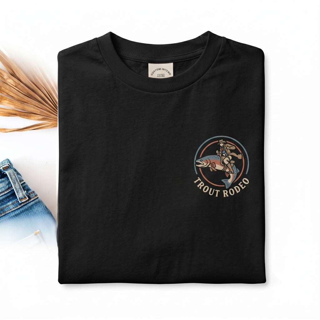 Cowboy Riding Rainbow Trout Fishing Club Rodeo Graphic Genuine Unisex TShirt