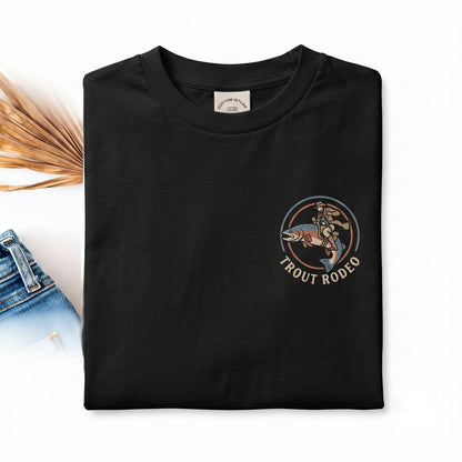 Cowboy Riding Rainbow Trout Fishing Club Rodeo Graphic Genuine Unisex TShirt