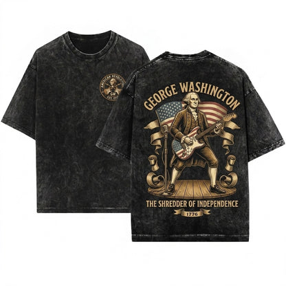 Funny George Washington Playing Guitar Vintage American Rocker Patriotic Retro 4th Of July Unisex Wash T-Shirt