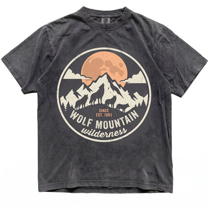 Vintage Wolf Mountain Graphic, Orange Moon Dark Nature Wildlife Gift, Outdoor Adventure Unisex TShirt