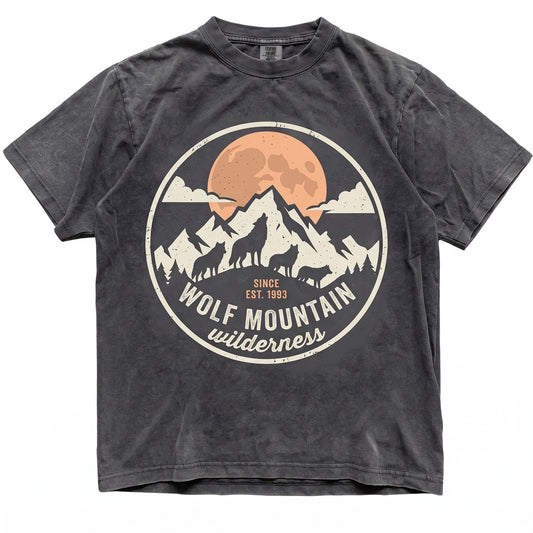 Vintage Wolf Mountain Graphic, Orange Moon Dark Nature Wildlife Gift, Outdoor Adventure Unisex TShirt