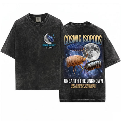 Three Isopod Moon 90s Vintage Aesthetic Graphic Retro Pill Bug Woodlouse Top Ironic Wolf Parody Gift Roly Poly Unisex Wash T-Shirt