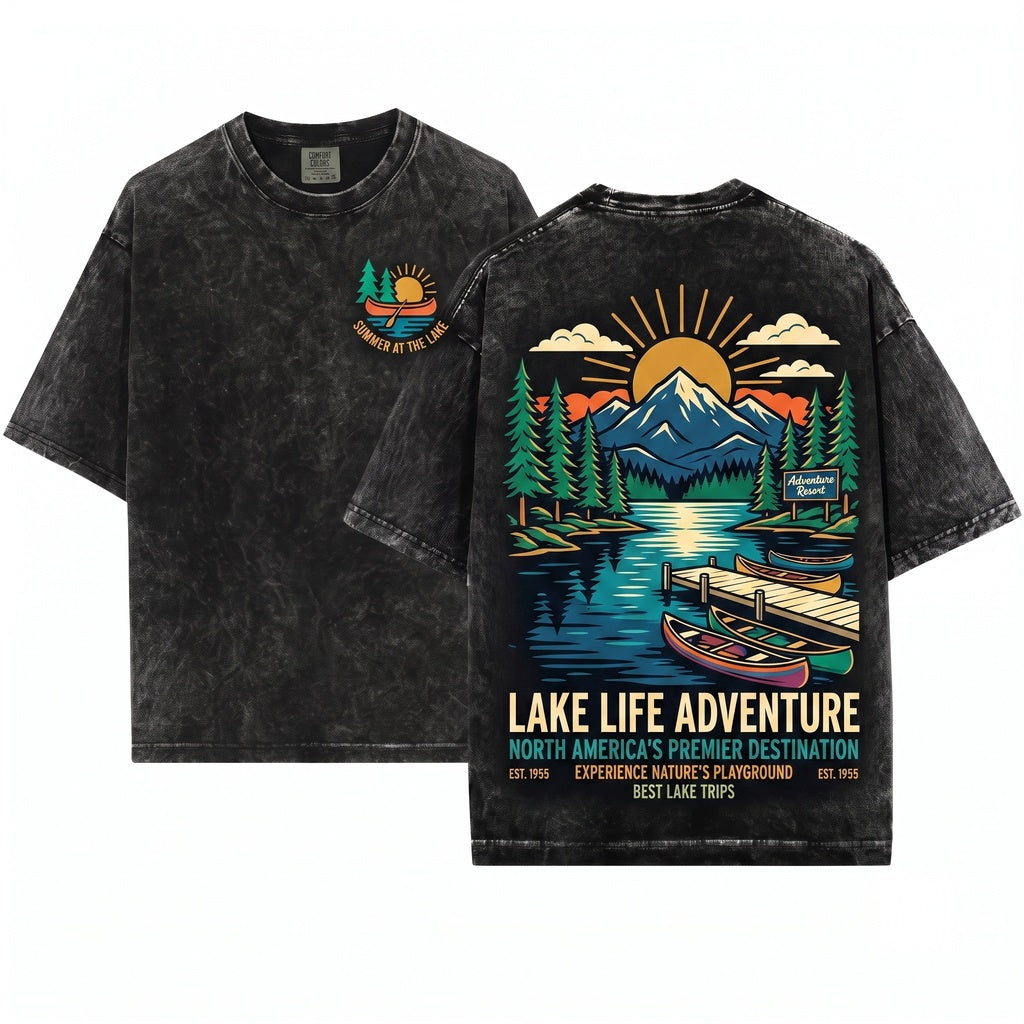Lake Days Vintage Summer Cabin Weekend Outdoorsy Retro Nature Unisex Wash T-Shirt