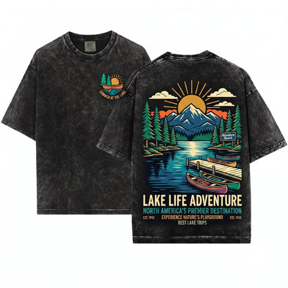 Lake Days Vintage Summer Cabin Weekend Outdoorsy Retro Nature Unisex Wash T-Shirt
