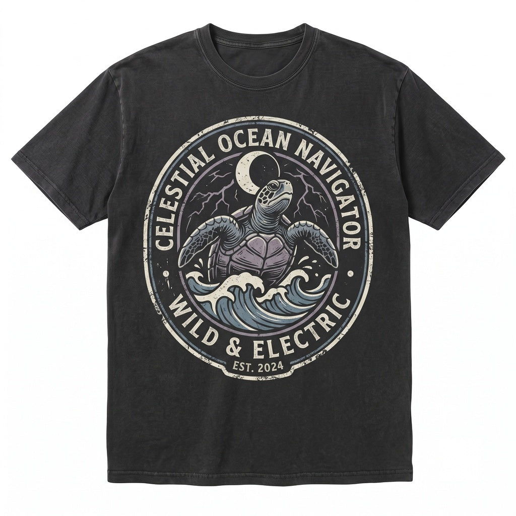 Gothic Sea Turtle Moon Ocean Lightning Dark Marine Animal Halloween Gift for Men Women Unisex TShirt