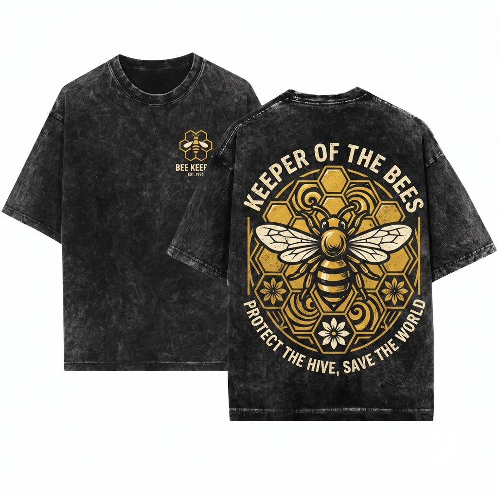Personalized Beekeeper Gift Custom Bee Lover Honeycomb Keeper Apparel Unisex Wash T-Shirt