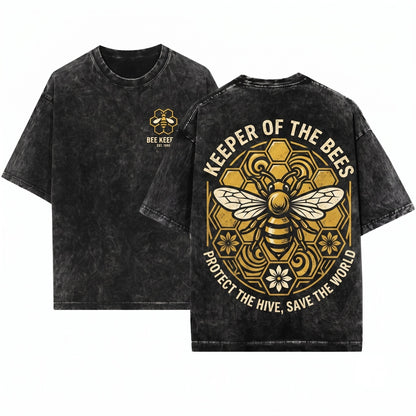 Personalized Beekeeper Gift Custom Bee Lover Honeycomb Keeper Apparel Unisex Wash T-Shirt