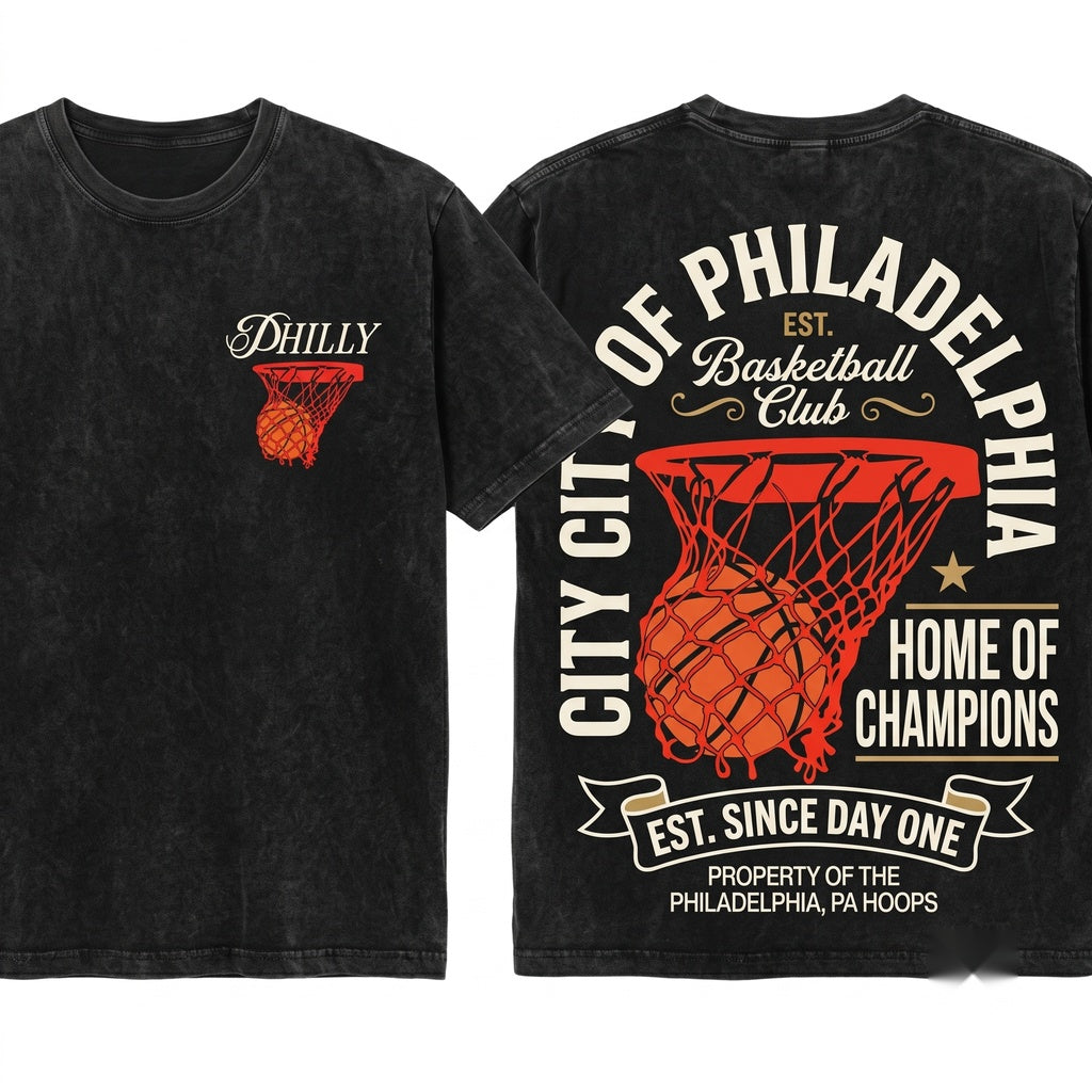 Retro Philadelphia Game Day Graphic Bball Apparel Unisex Wash T-Shirt