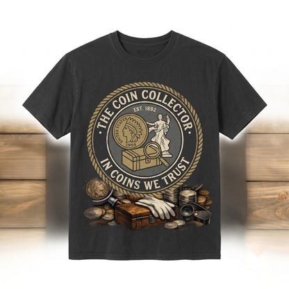 Vintage Coin Collector Detailed Numismatist Graphic Illustration Apparel, Unisex TShirt
