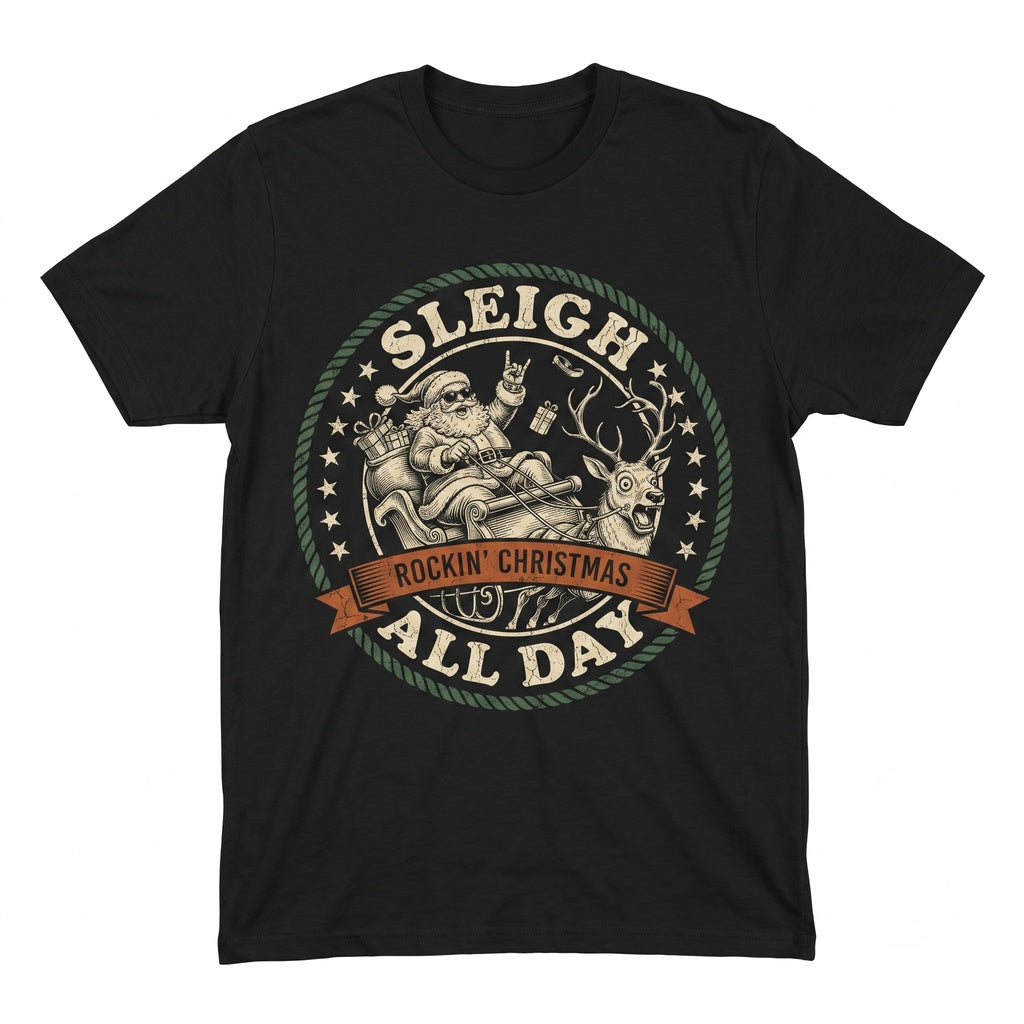 Funny Sleigh All Day Santa Reindeer Graphic Vintage Retro Holiday Christmas Gift Unisex TShirt