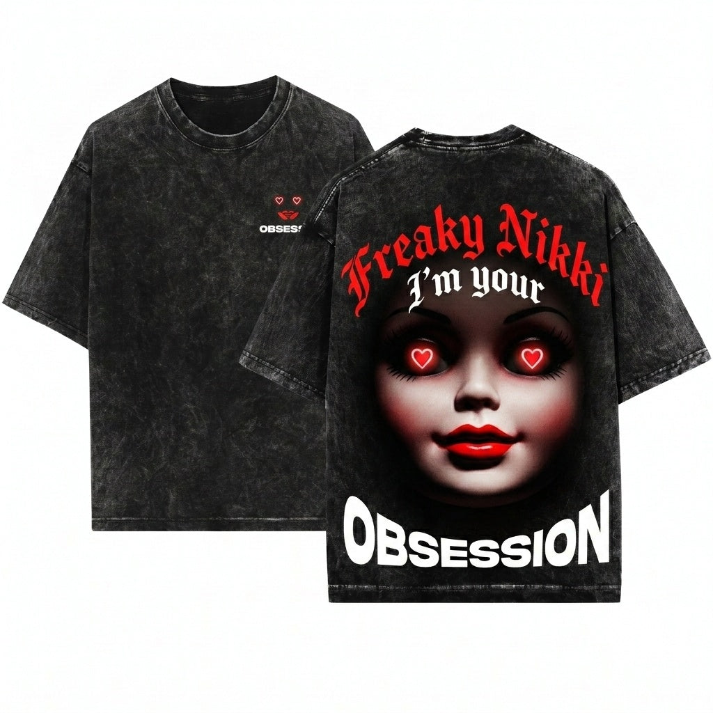 Freaky Nikki Horror Movie Graphic Obsession Creepy Film Merch Vintage Unisex Wash T-Shirt
