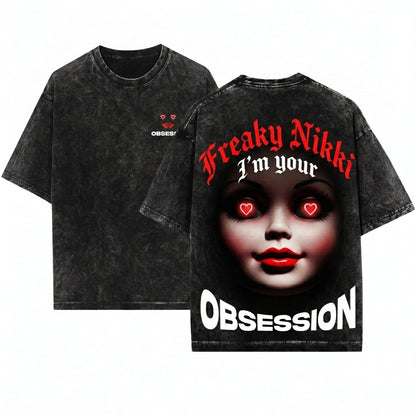 Freaky Nikki Horror Movie Graphic Obsession Creepy Film Merch Vintage Unisex Wash T-Shirt