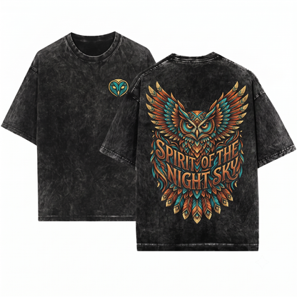 Barn Owl Silhouette Minimalist Flying Nocturnal Bird Lover Night Forest Wildlife Graphic Unisex Heavyweight Garment-Dyed T-Shirt