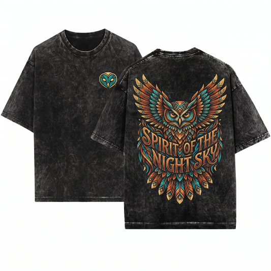 Barn Owl Silhouette Minimalist Flying Nocturnal Bird Lover Night Forest Wildlife Graphic Unisex Heavyweight Garment-Dyed T-Shirt