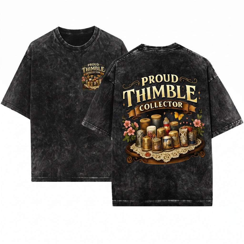 Vintage Sewing Lover Whimsical Design Thimble Collector Unisex Wash T-Shirt